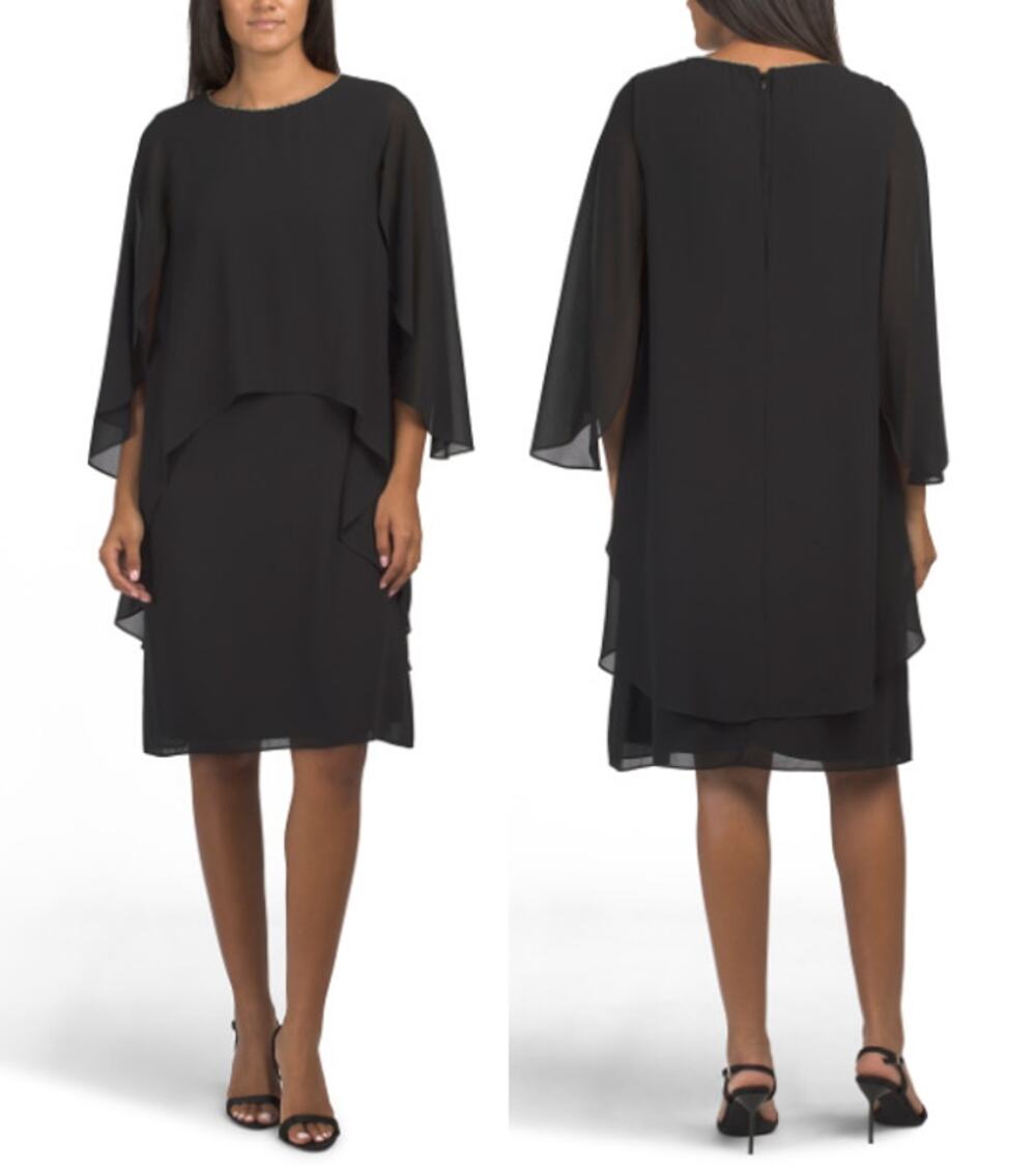 Marina Rhinestone Trim Chiffon Overlay Mini Dress Black Women's Plus Size 14
